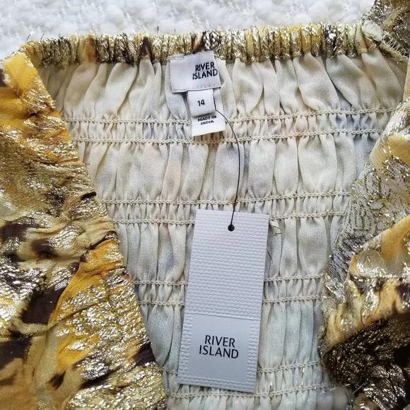 River Island metallic floral long sleeve dress size 14 - Picture 4 of 5